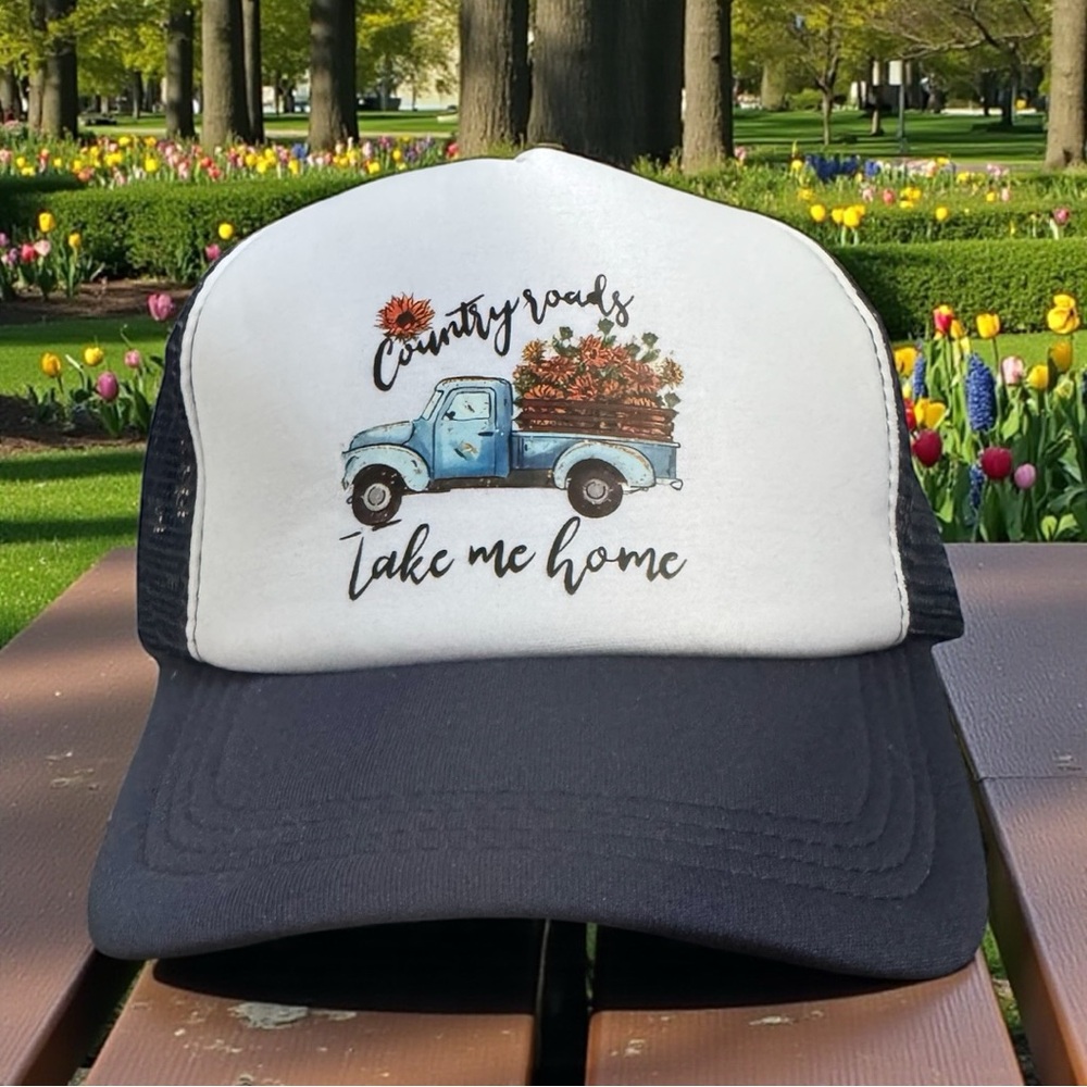 Country Roads Graphic Trucker Hat - Blue and White